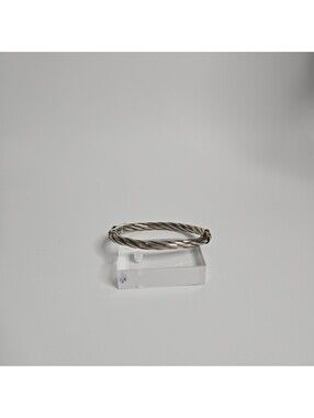 Vintage Sterling Silver Twisted Rope Hinged Bangle Bracelet Two Tone Cable
